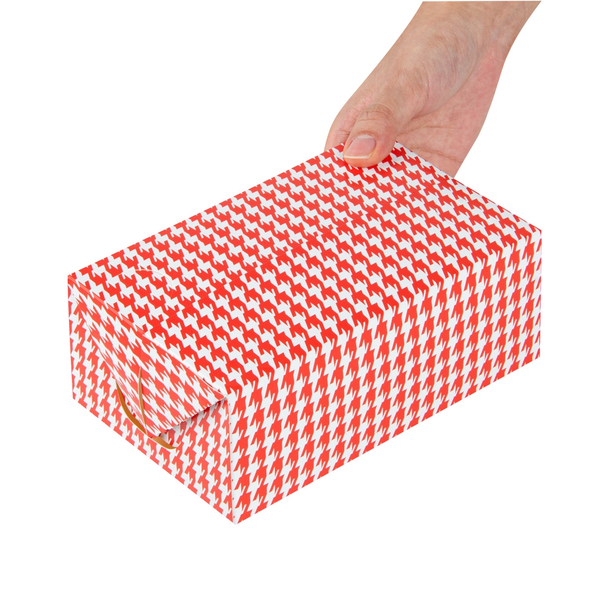 Bio Tek 47 oz Red Houndstooth Paper Lunch / Chicken Box - with Fast Top - 7" x 4 1/2" x 2 3/4" - 400 count box
