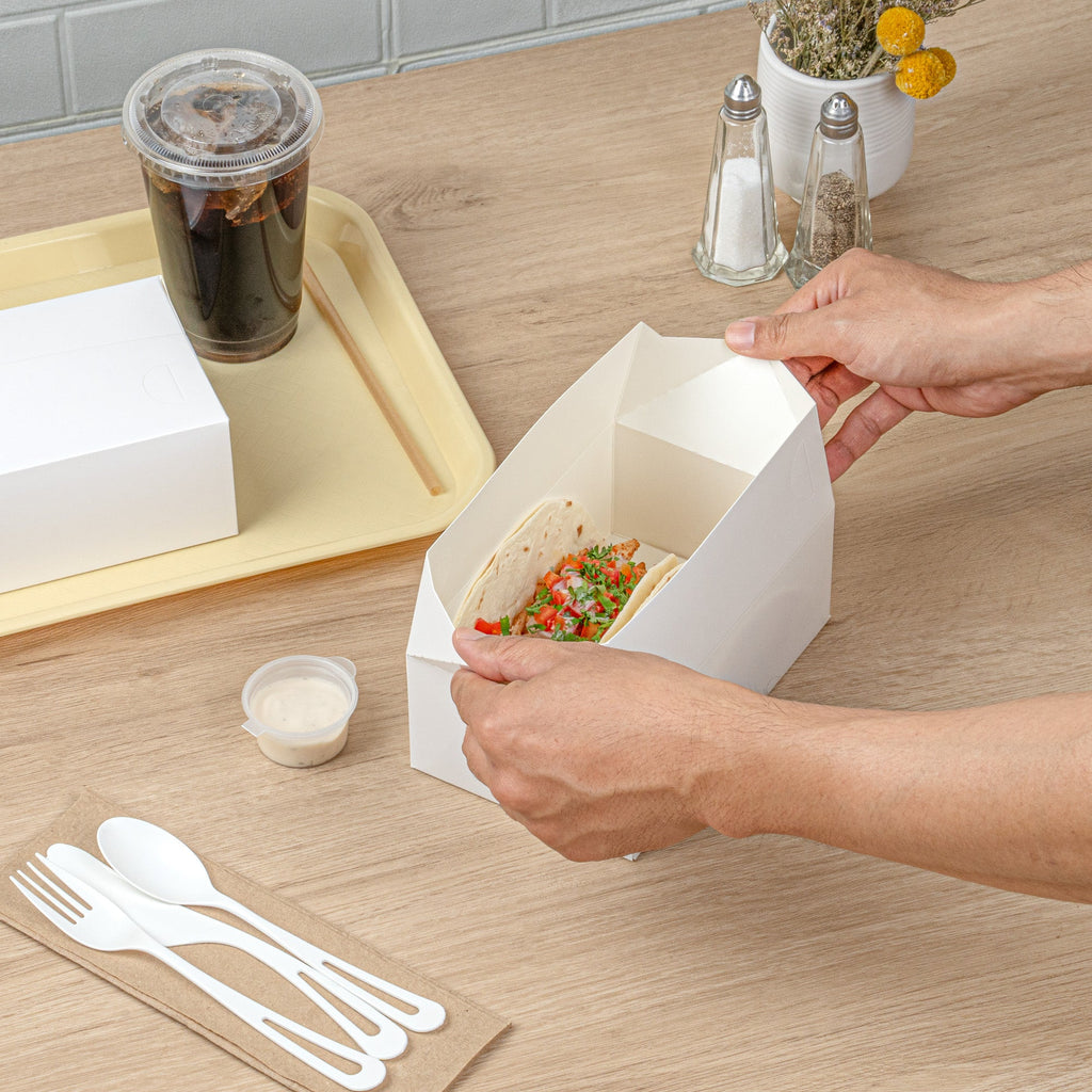 Bio Tek 47 oz White Paper Lunch / Chicken Box - with Fast Top - 7" x 4 1/2" x 2 3/4" - 400 count box