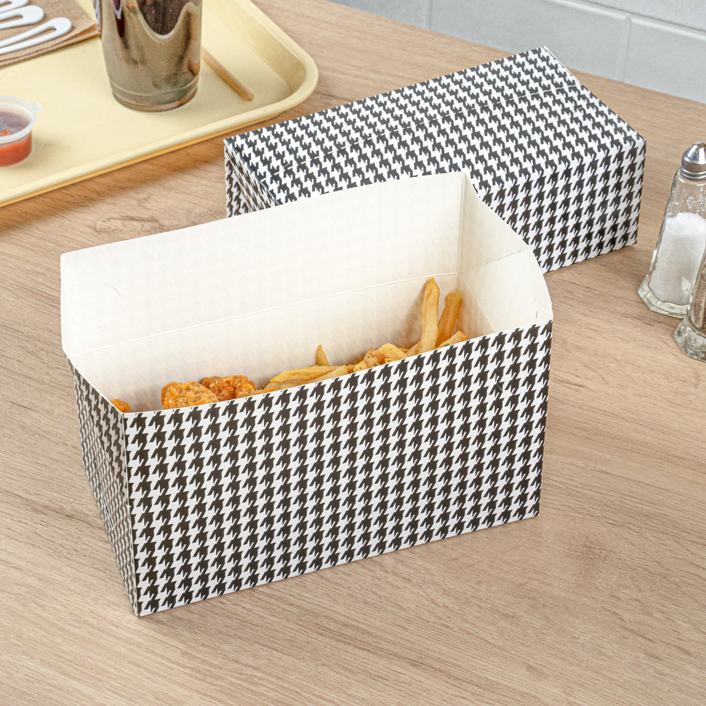 Bio Tek 71 oz Black Houndstooth Paper Lunch / Chicken Box - with Fast Top - 8 3/4" x 5" x 3" - 100 count box