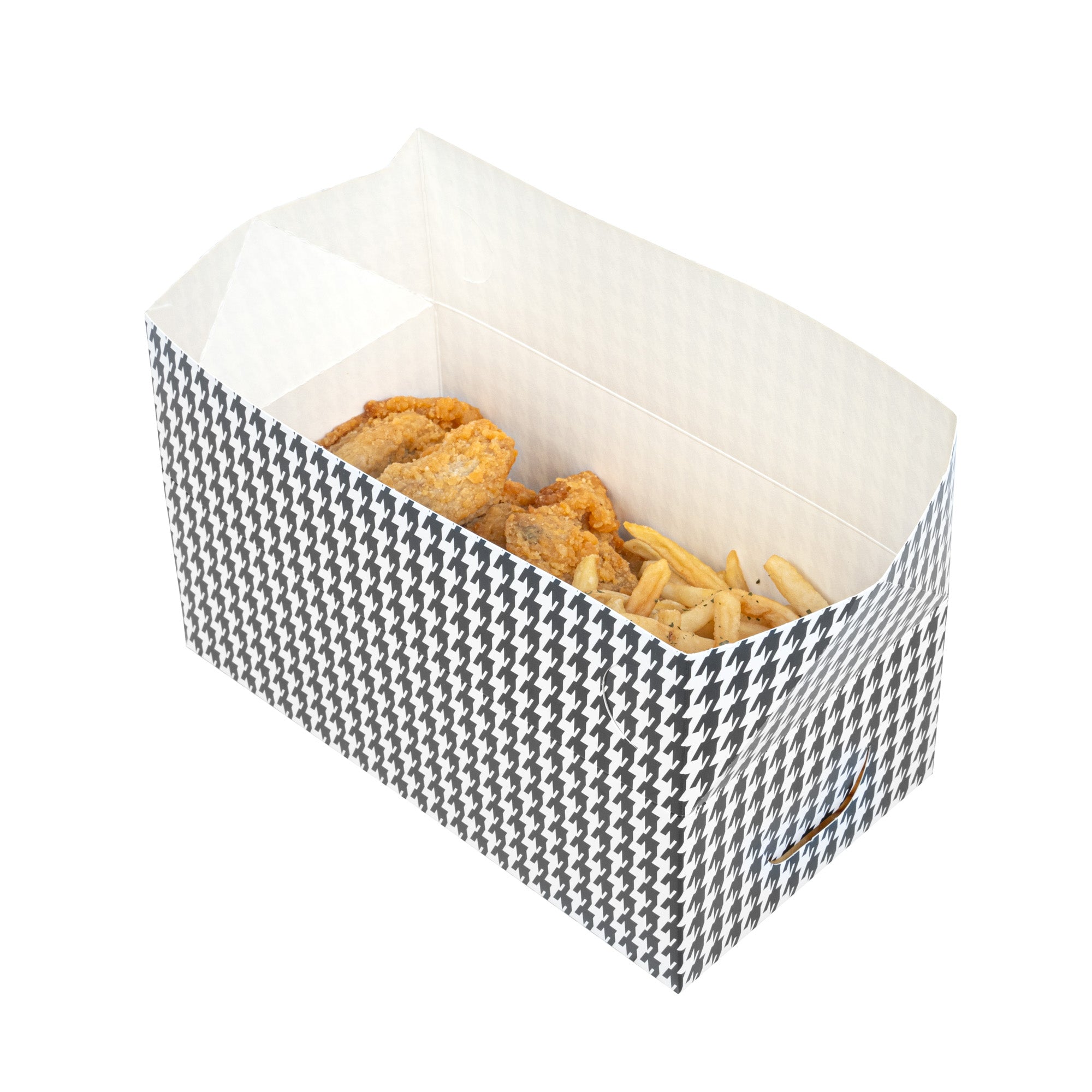 Bio Tek 71 oz Black Houndstooth Paper Lunch / Chicken Box - with Fast Top - 8 3/4" x 5" x 3" - 400 count box