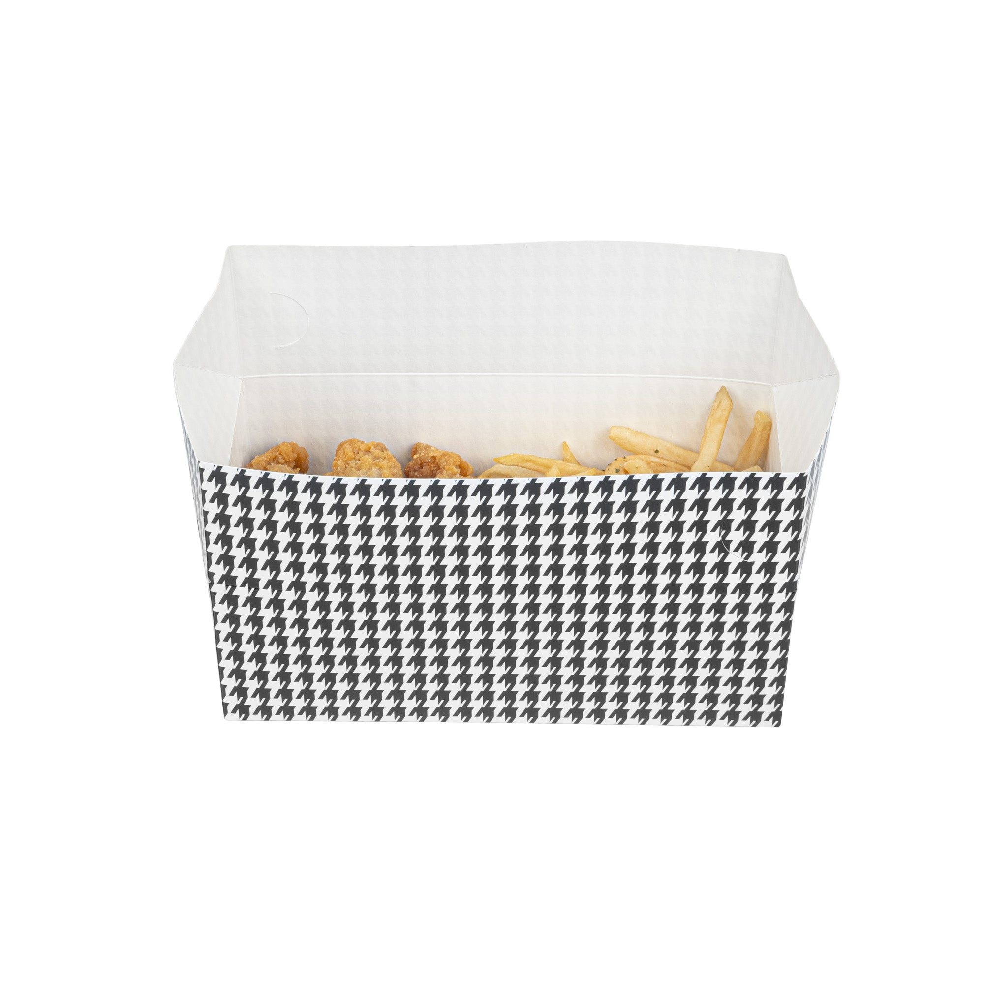 Bio Tek 71 oz Black Houndstooth Paper Lunch / Chicken Box - with Fast Top - 8 3/4" x 5" x 3" - 400 count box