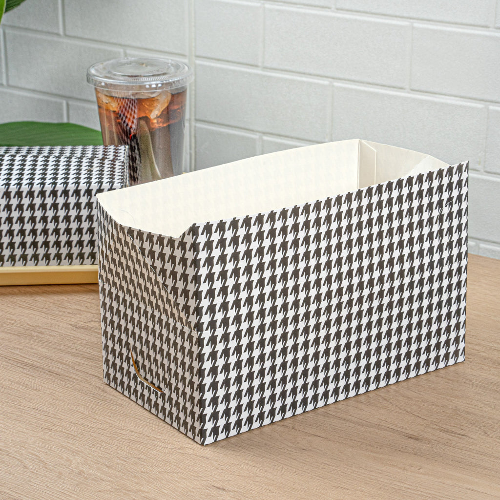Bio Tek 71 oz Black Houndstooth Paper Lunch / Chicken Box - with Fast Top - 8 3/4" x 5" x 3" - 400 count box