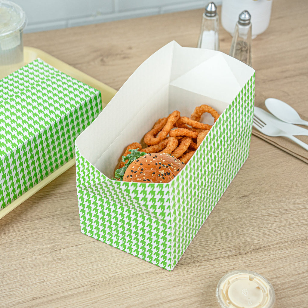 Bio Tek 71 oz Green Houndstooth Paper Lunch / Chicken Box - with Fast Top - 8 3/4" x 5" x 3" - 400 count box