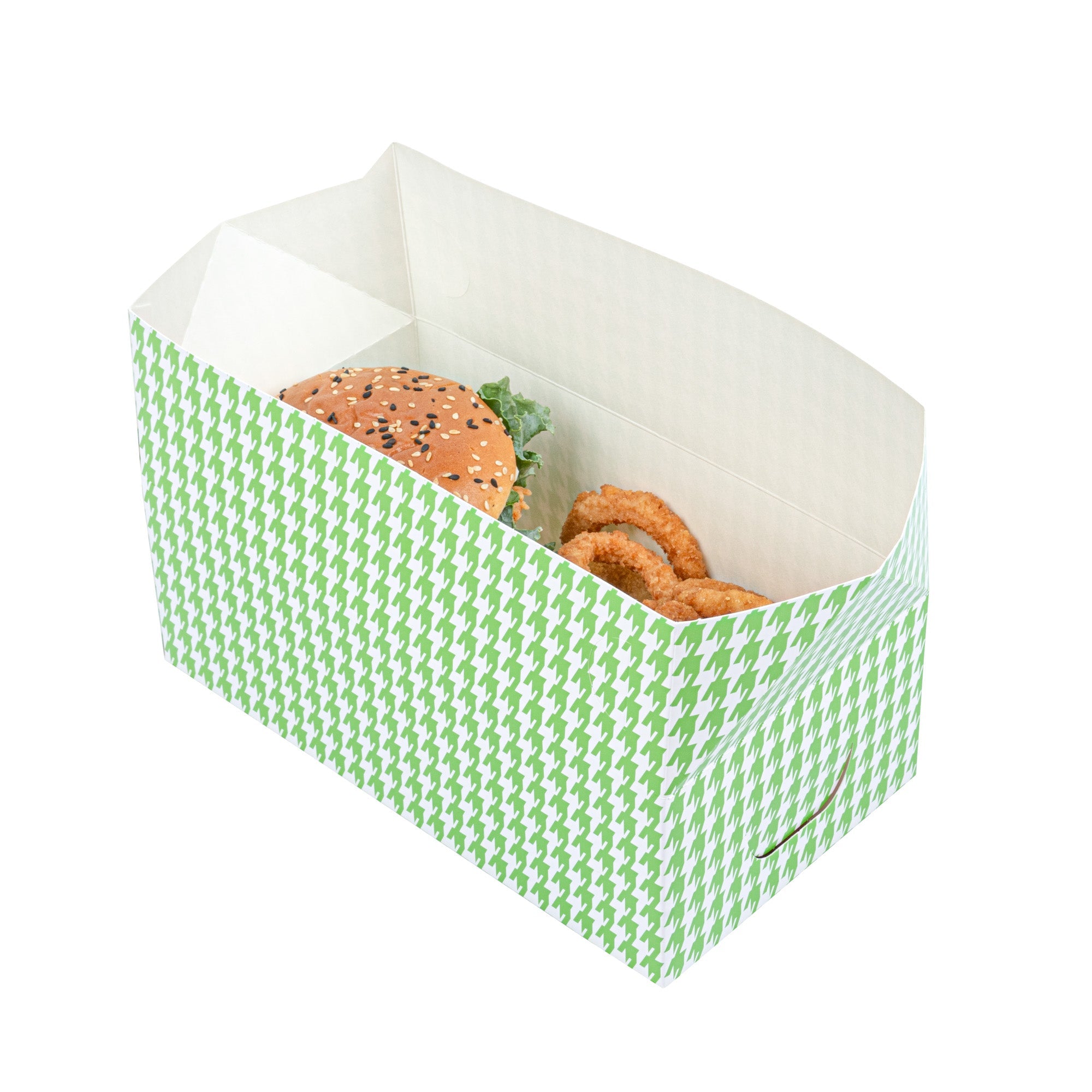 Bio Tek 71 oz Green Houndstooth Paper Lunch / Chicken Box - with Fast Top - 8 3/4" x 5" x 3" - 400 count box