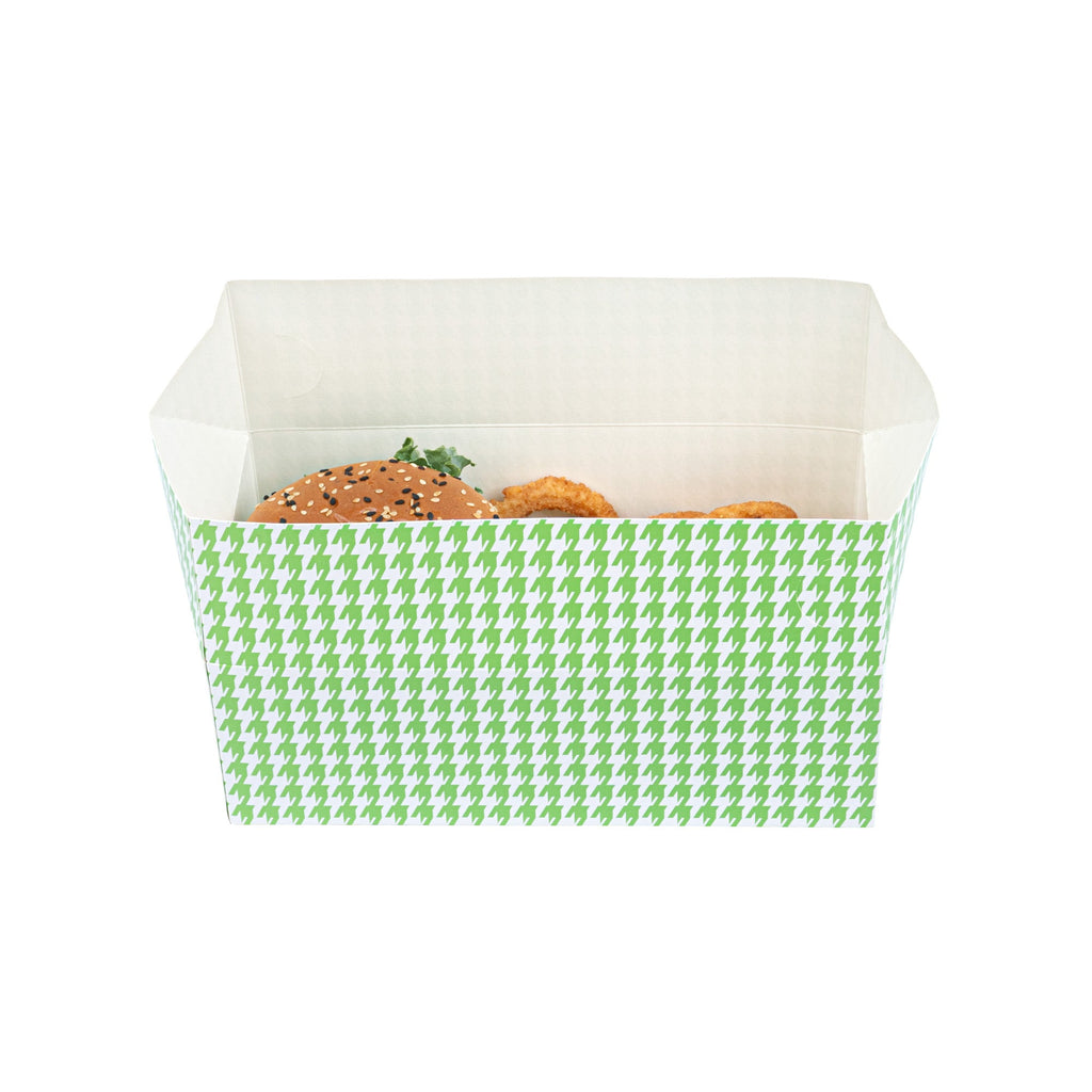Bio Tek 71 oz Green Houndstooth Paper Lunch / Chicken Box - with Fast Top - 8 3/4" x 5" x 3" - 400 count box