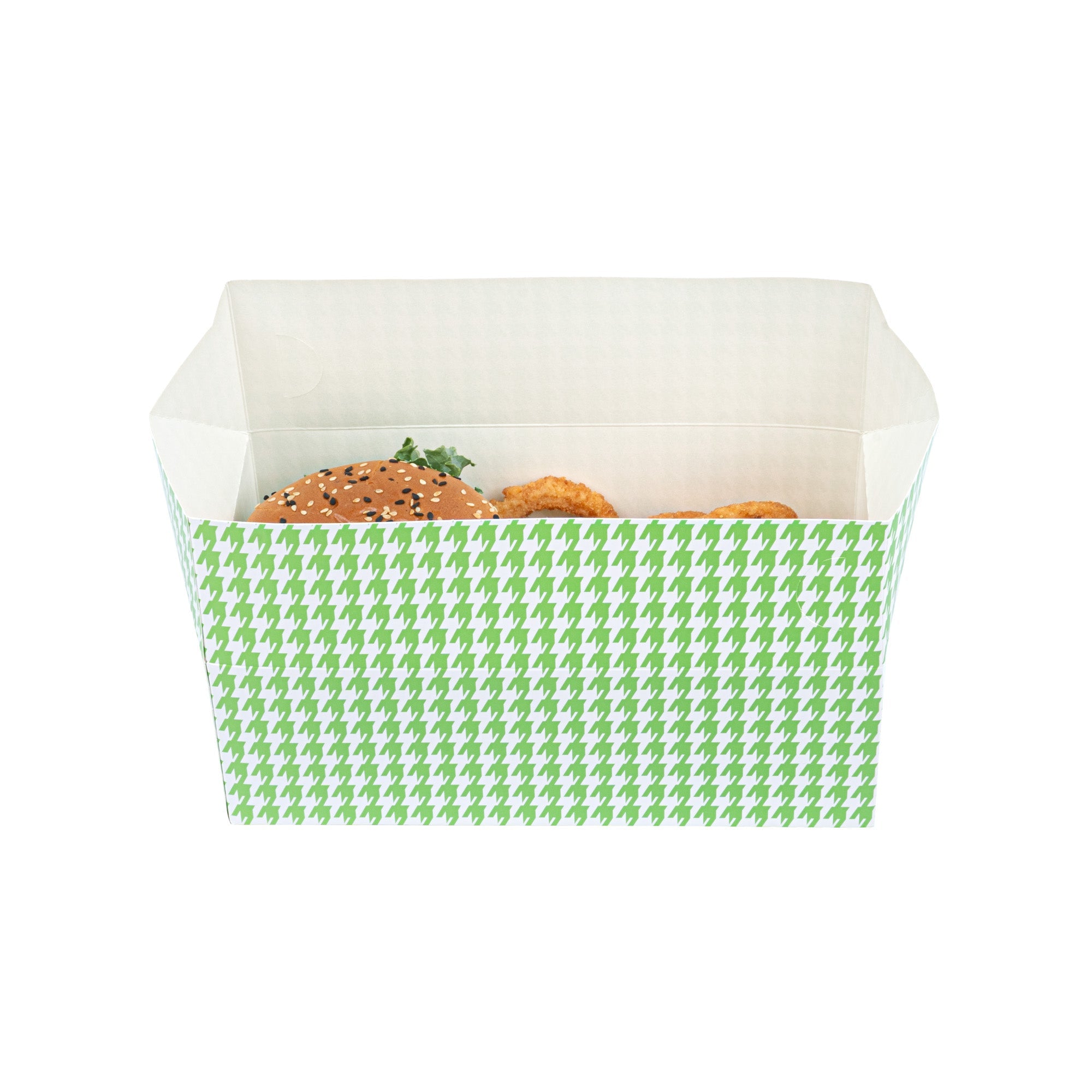 Bio Tek 71 oz Green Houndstooth Paper Lunch / Chicken Box - with Fast Top - 8 3/4" x 5" x 3" - 400 count box