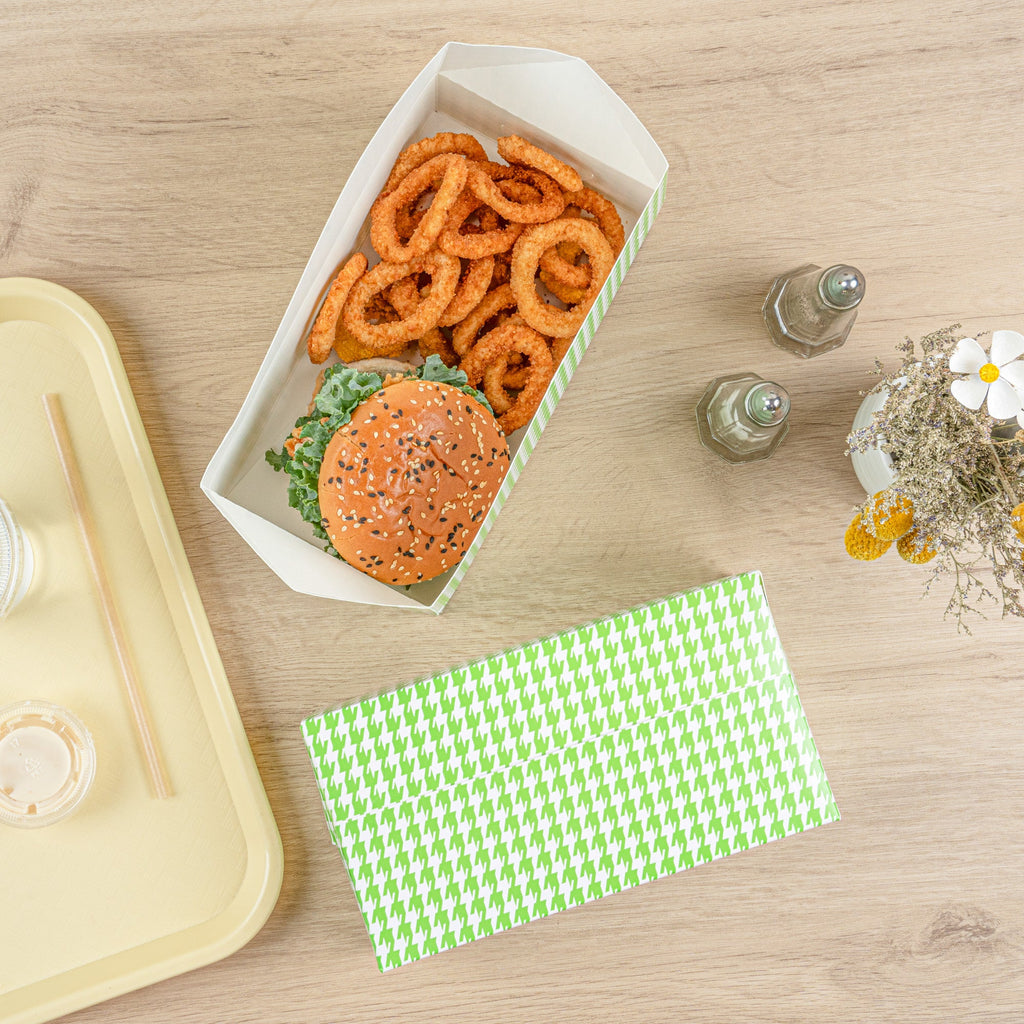 Bio Tek 71 oz Green Houndstooth Paper Lunch / Chicken Box - with Fast Top - 8 3/4" x 5" x 3" - 400 count box