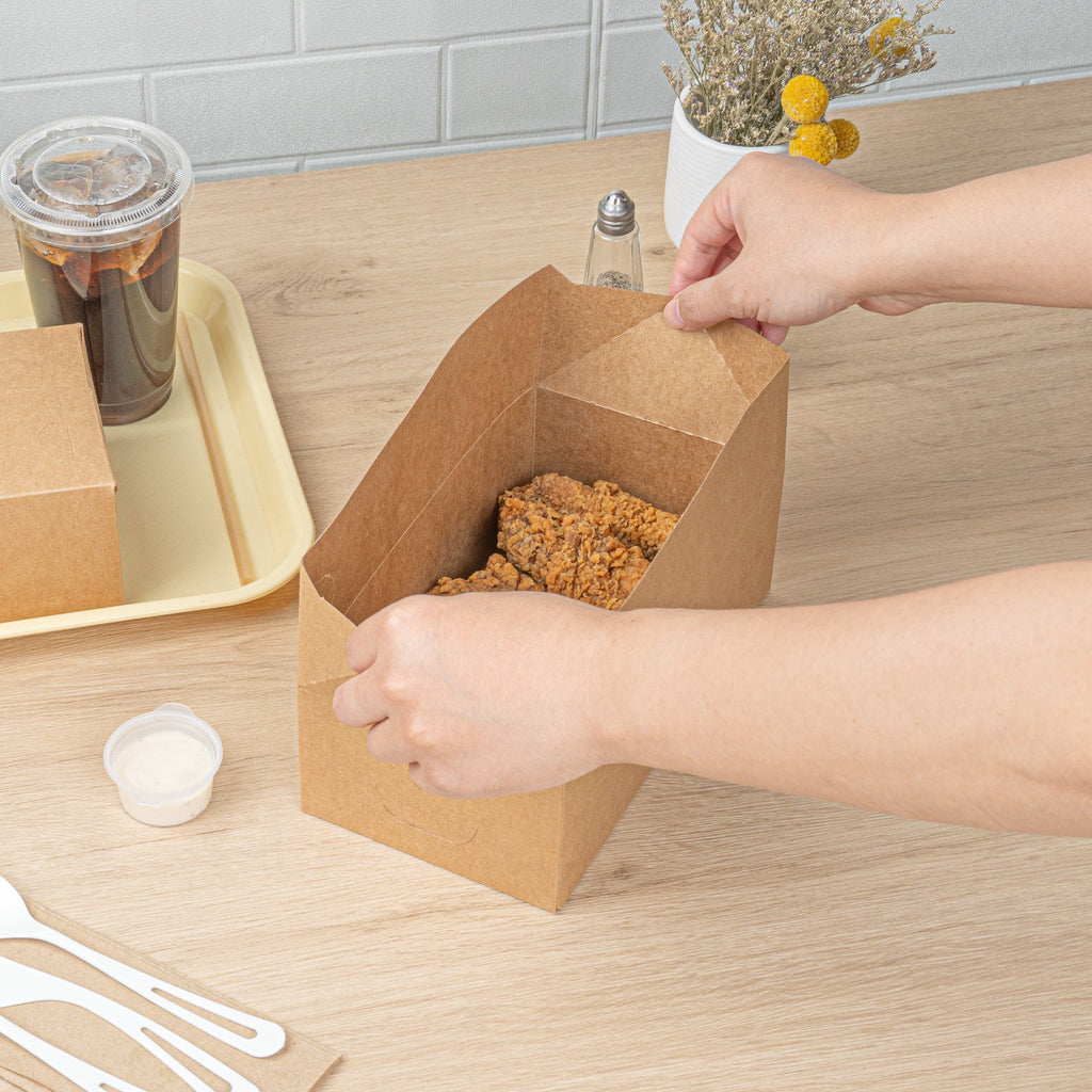 Bio Tek 71 oz Kraft Paper Lunch / Chicken Box - with Fast Top - 8 3/4" x 5" x 3" - 100 count box