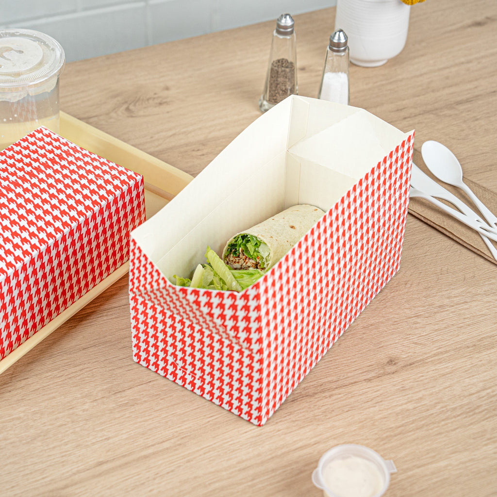 Bio Tek 71 oz Red Houndstooth Paper Lunch / Chicken Box - with Fast Top - 8 3/4" x 5" x 3" - 100 count box