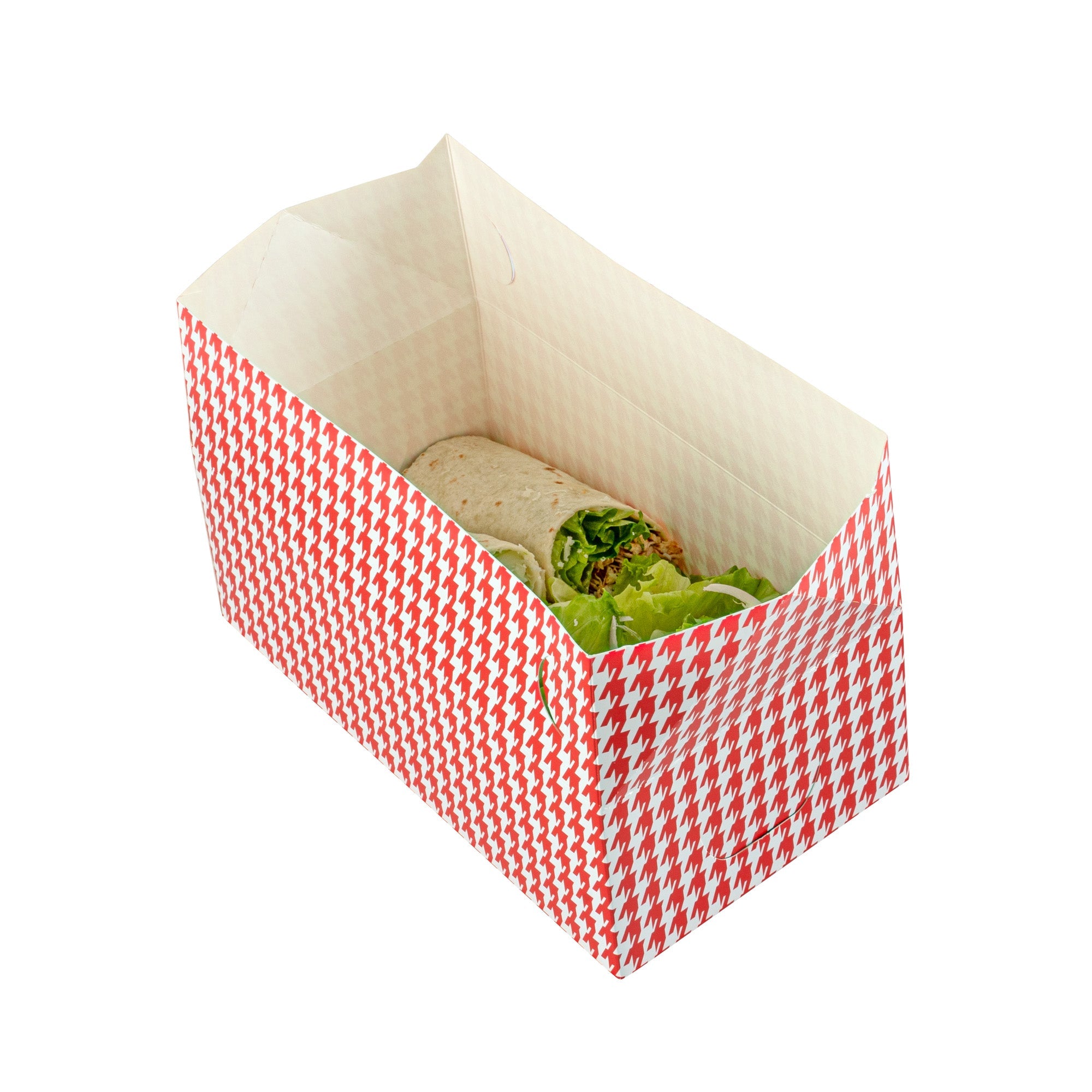 Bio Tek 71 oz Red Houndstooth Paper Lunch / Chicken Box - with Fast Top - 8 3/4" x 5" x 3" - 100 count box