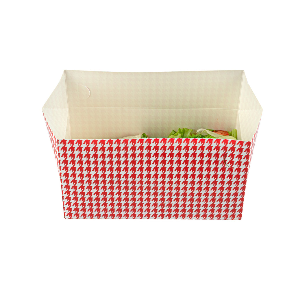 Bio Tek 71 oz Red Houndstooth Paper Lunch / Chicken Box - with Fast Top - 8 3/4" x 5" x 3" - 100 count box