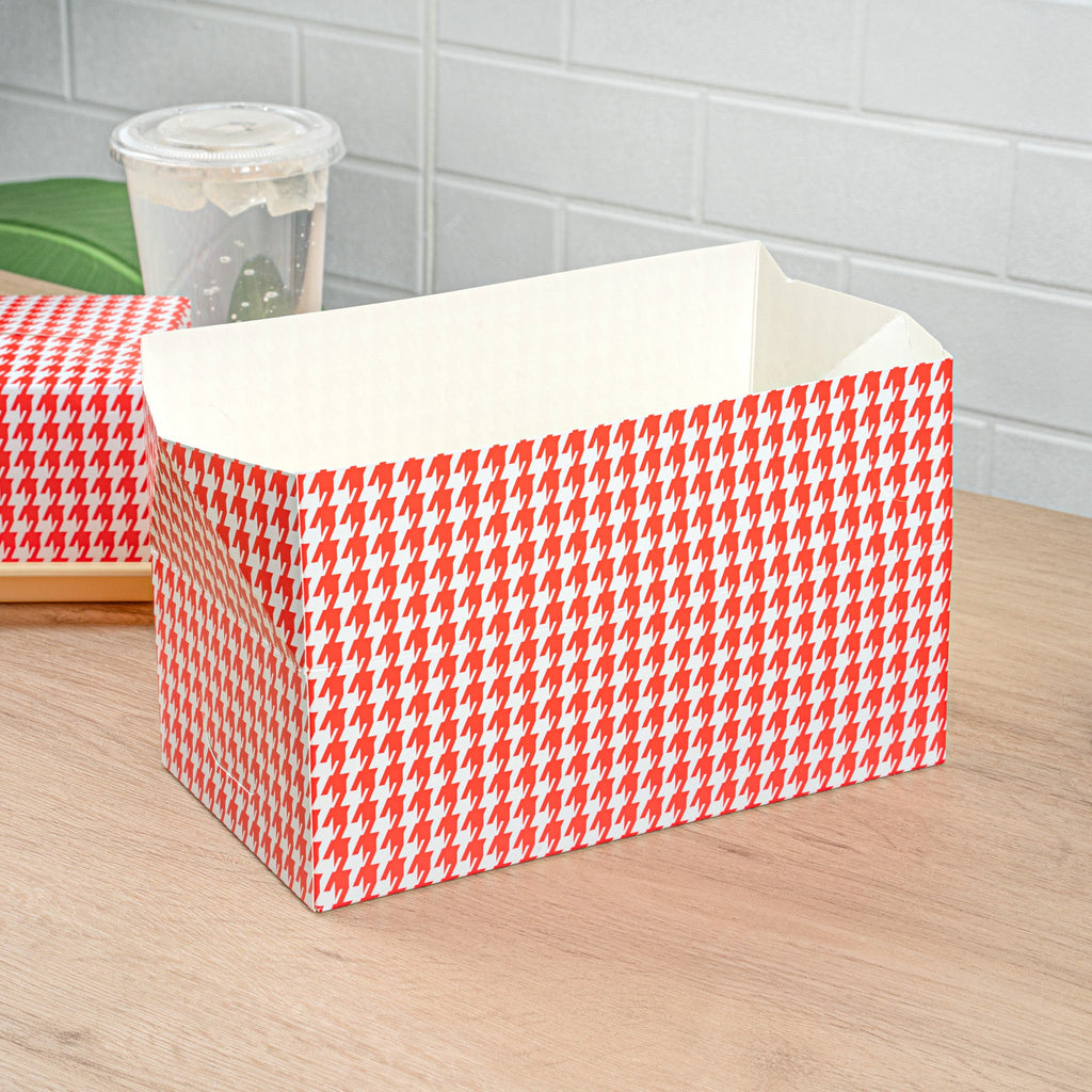 Bio Tek 71 oz Red Houndstooth Paper Lunch / Chicken Box - with Fast Top - 8 3/4" x 5" x 3" - 100 count box