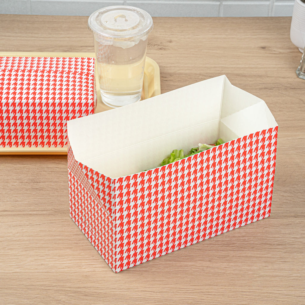 Bio Tek 71 oz Red Houndstooth Paper Lunch / Chicken Box - with Fast Top - 8 3/4" x 5" x 3" - 100 count box