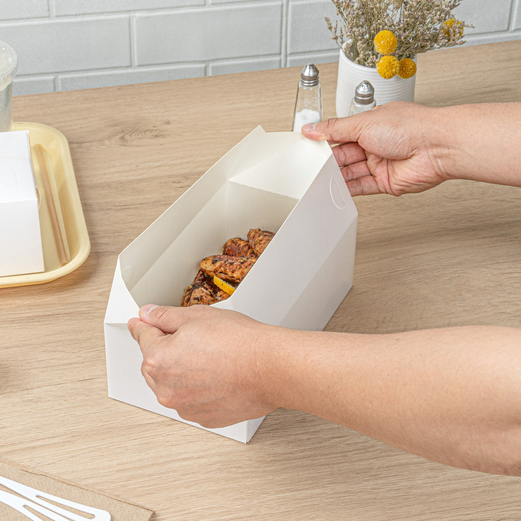 Bio Tek 71 oz White Paper Lunch / Chicken Box - with Fast Top - 8 3/4" x 5" x 3" - 100 count box