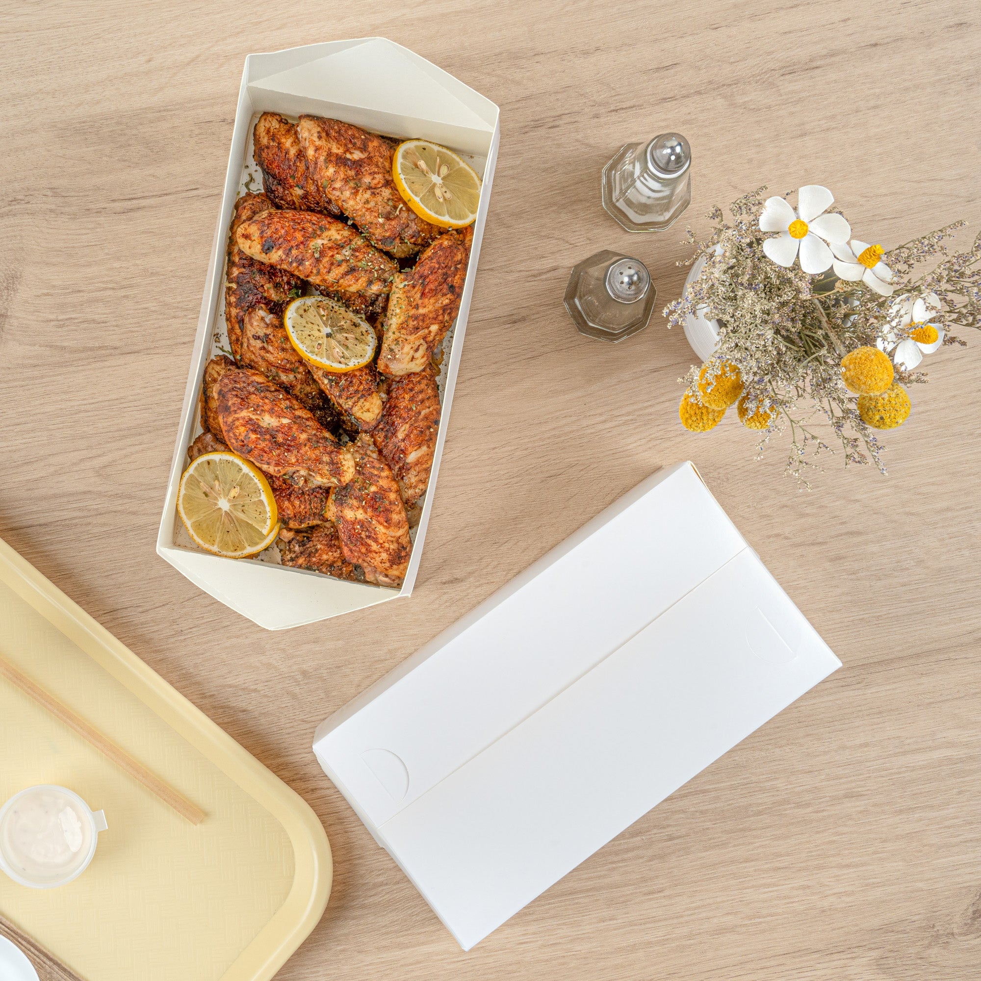 Bio Tek 71 oz White Paper Lunch / Chicken Box - with Fast Top - 8 3/4" x 5" x 3" - 400 count box