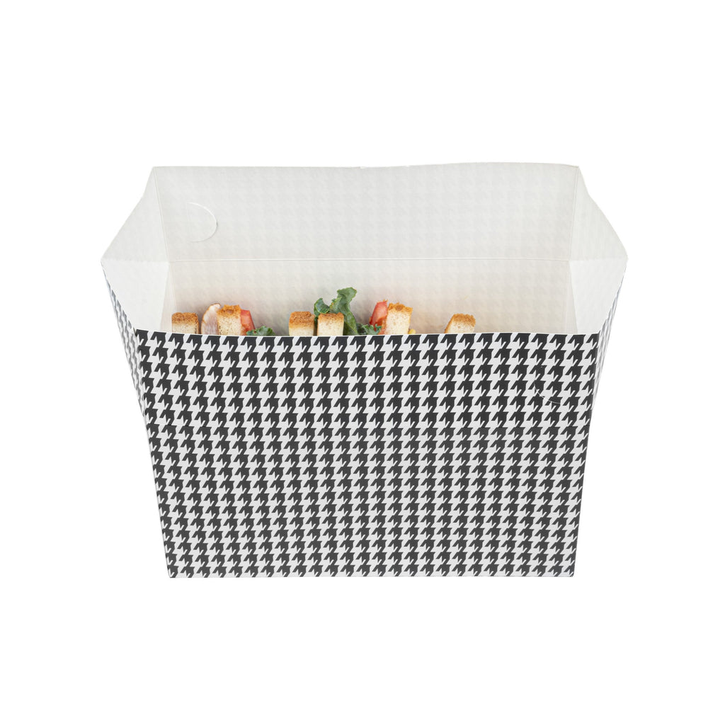 Bio Tek 80 oz Black Houndstooth Paper Lunch / Chicken Box - with Fast Top - 9" x 5" x 5" - 100 count box
