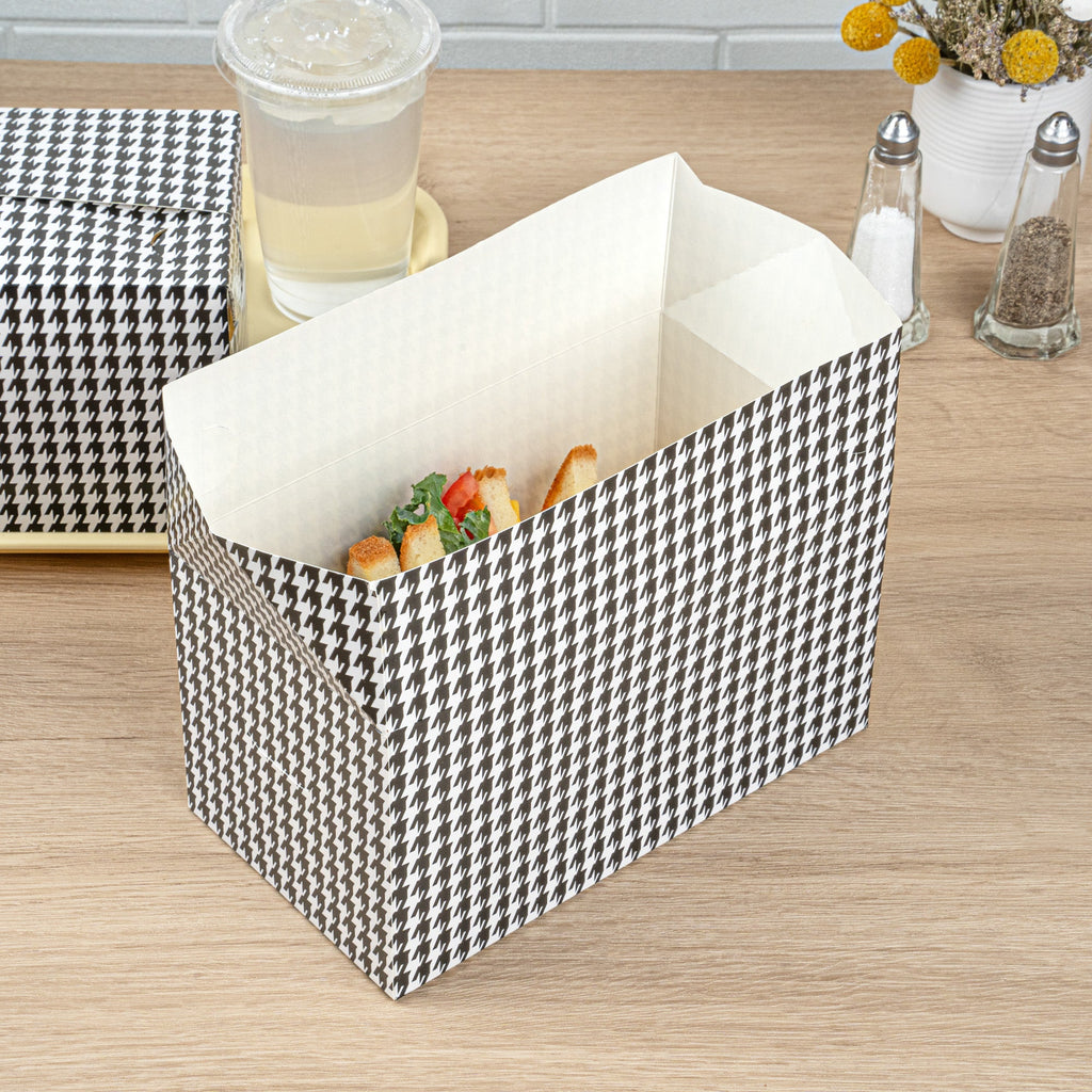 Bio Tek 80 oz Black Houndstooth Paper Lunch / Chicken Box - with Fast Top - 9" x 5" x 5" - 400 count box