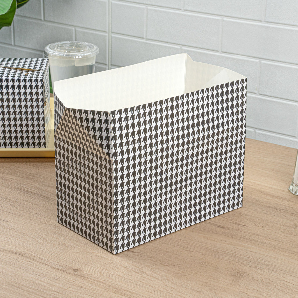 Bio Tek 80 oz Black Houndstooth Paper Lunch / Chicken Box - with Fast Top - 9" x 5" x 5" - 400 count box