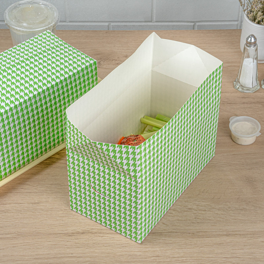 Bio Tek 80 oz Green Houndstooth Paper Lunch / Chicken Box - with Fast Top - 9" x 5" x 5" - 100 count box