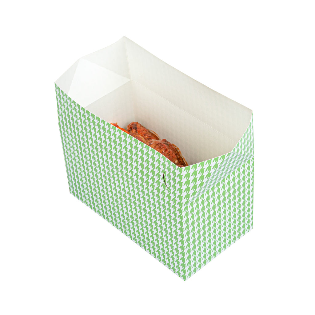Bio Tek 80 oz Green Houndstooth Paper Lunch / Chicken Box - with Fast Top - 9" x 5" x 5" - 100 count box
