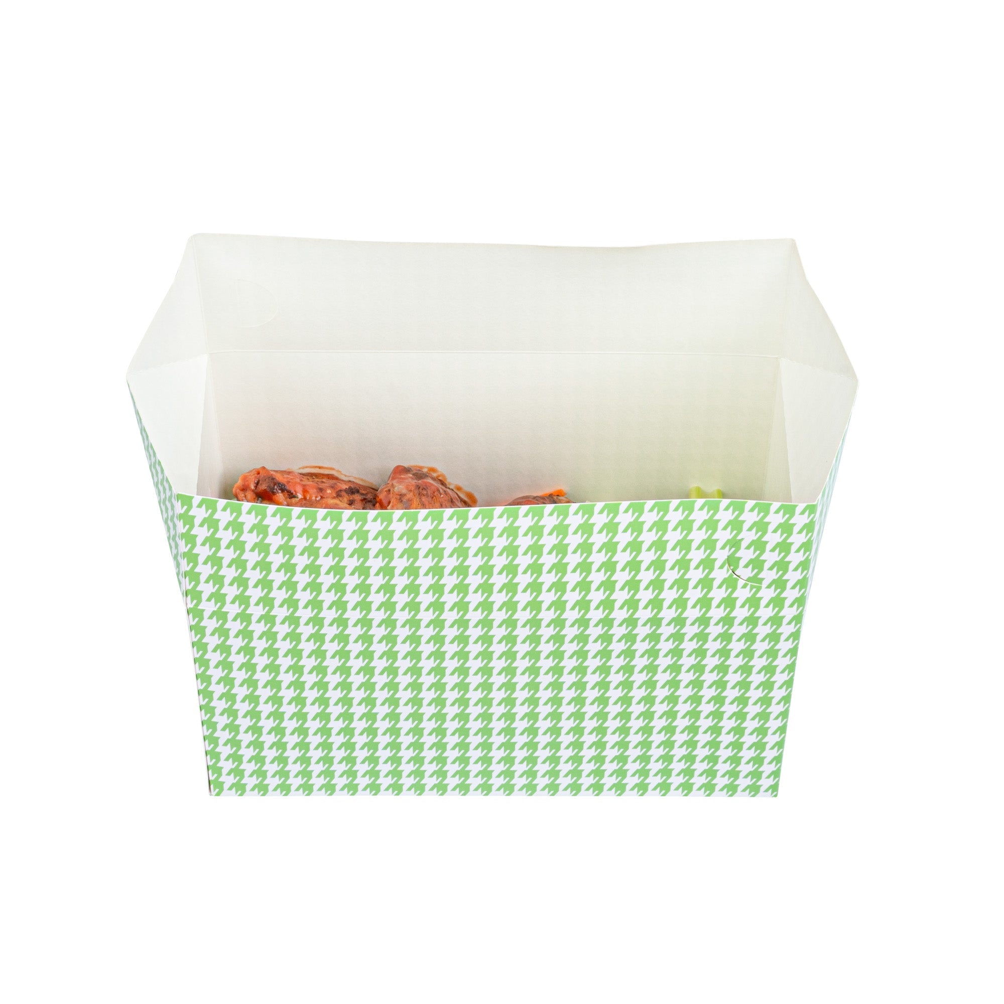 Bio Tek 80 oz Green Houndstooth Paper Lunch / Chicken Box - with Fast Top - 9" x 5" x 5" - 400 count box