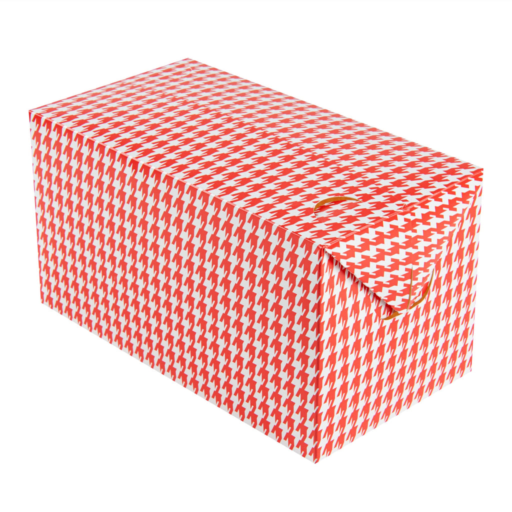 Bio Tek 80 oz Red Houndstooth Paper Lunch / Chicken Box - with Fast Top - 9" x 5" x 5" - 100 count box