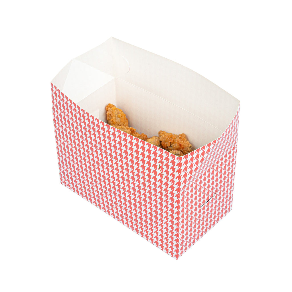 Bio Tek 80 oz Red Houndstooth Paper Lunch / Chicken Box - with Fast Top - 9" x 5" x 5" - 100 count box