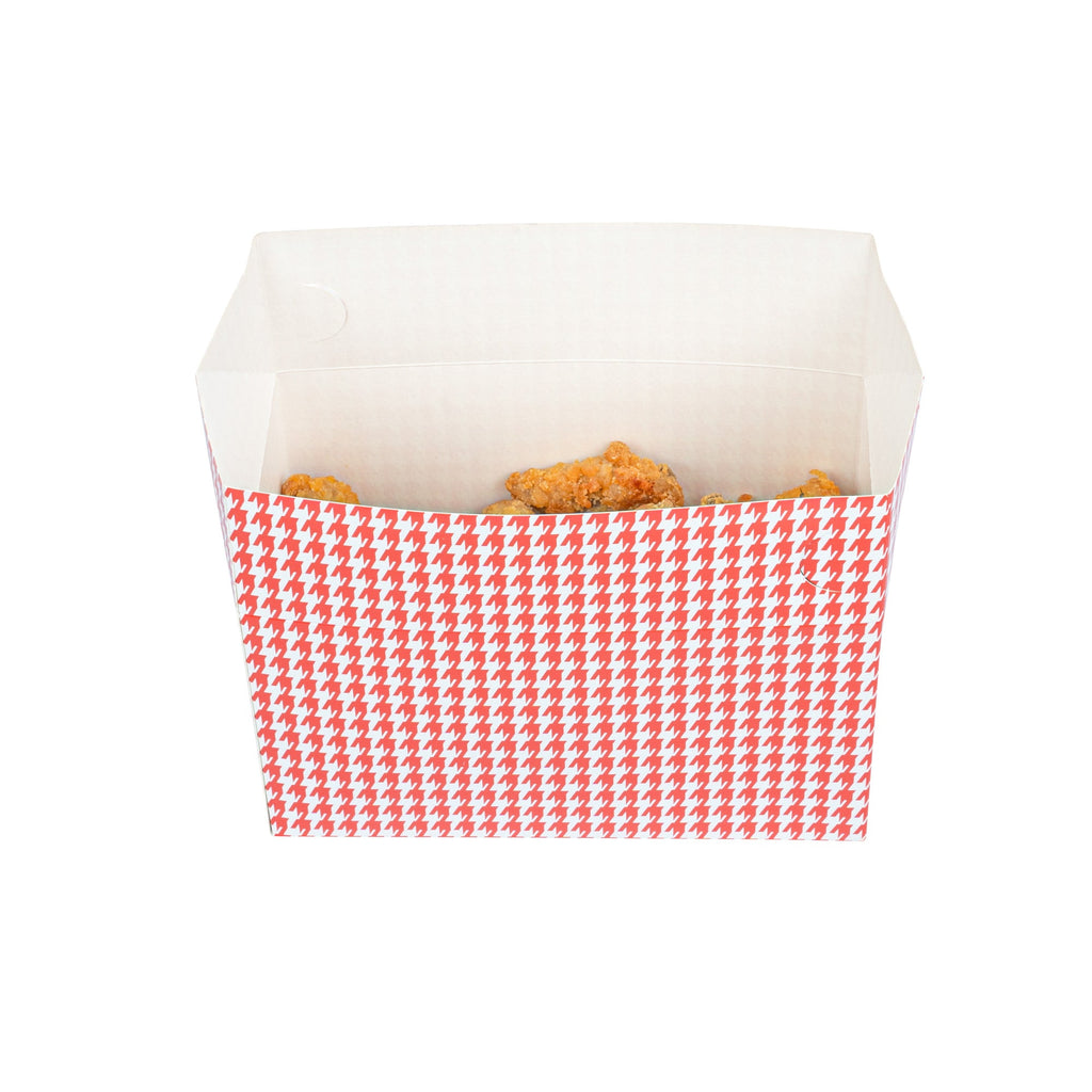 Bio Tek 80 oz Red Houndstooth Paper Lunch / Chicken Box - with Fast Top - 9" x 5" x 5" - 400 count box
