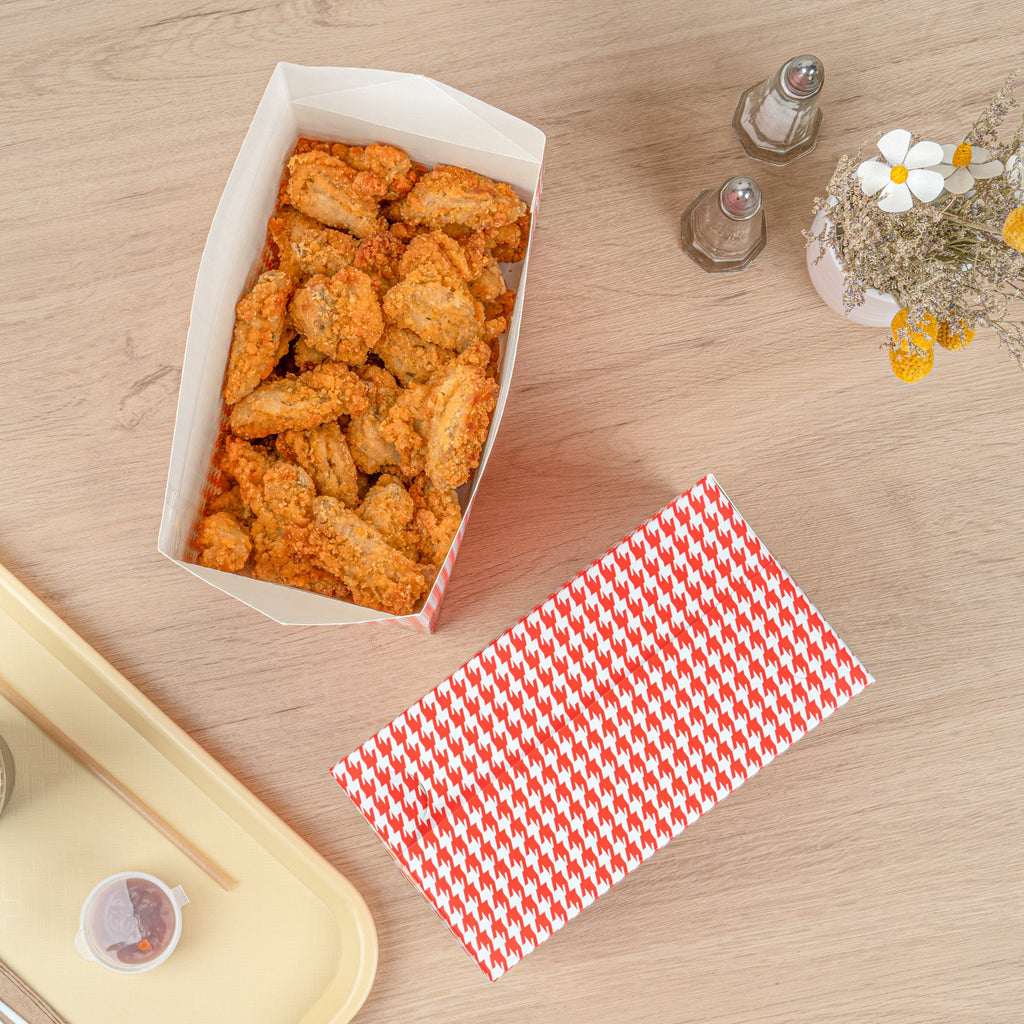Bio Tek 80 oz Red Houndstooth Paper Lunch / Chicken Box - with Fast Top - 9" x 5" x 5" - 400 count box
