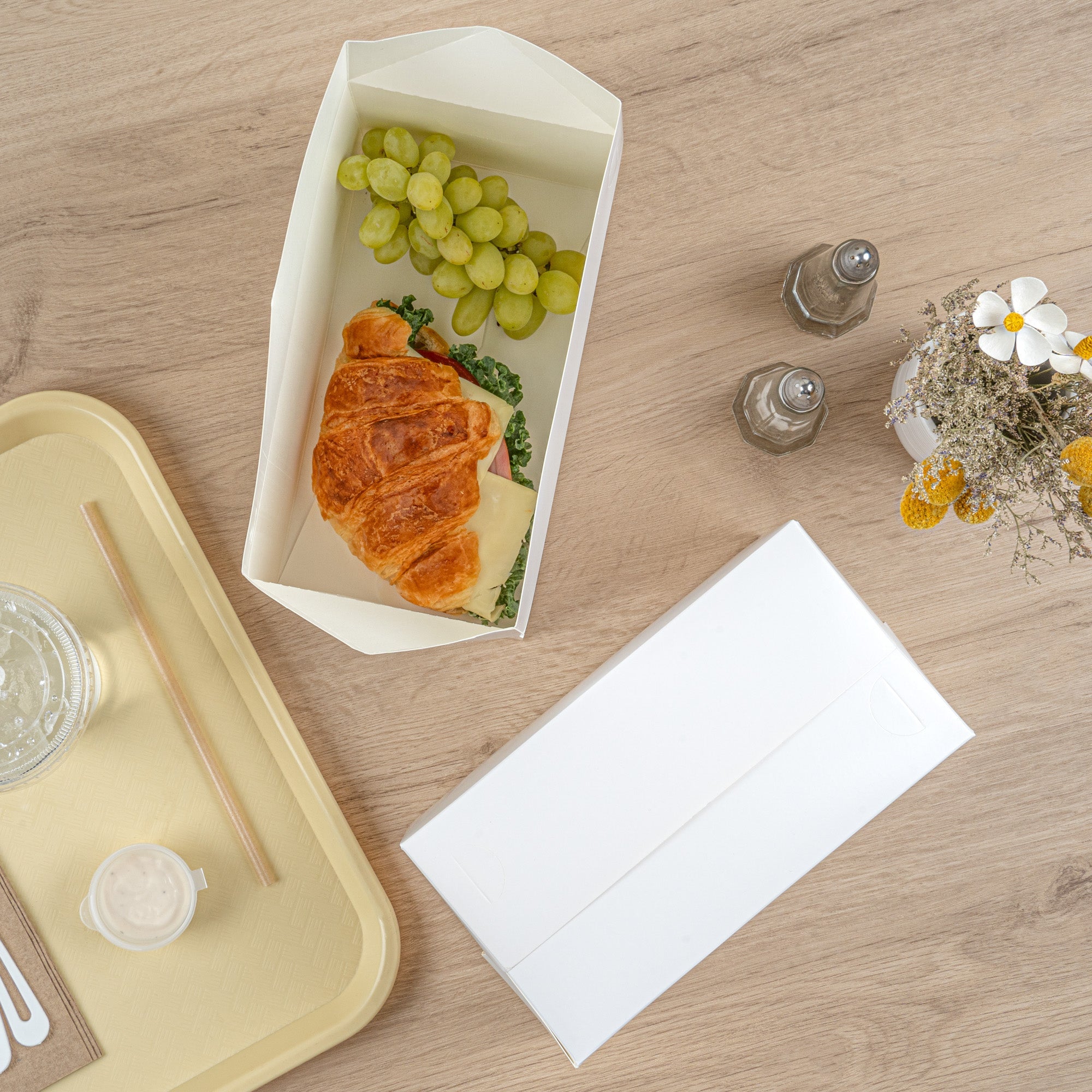 Bio Tek 80 oz White Paper Lunch / Chicken Box - with Fast Top - 9" x 5" x 5" - 100 count box