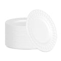 Pulp Safe No PFAS Added Round White Sugarcane / Bagasse Plate - Home Compostable, with Diamond Rim - 7" x 7" x 1/2" - 100 count box