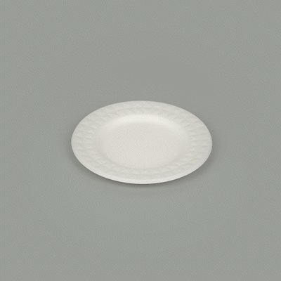Pulp Safe No PFAS Added Round White Sugarcane / Bagasse Plate - Home Compostable, with Diamond Rim - 7" x 7" x 1/2" - 100 count box