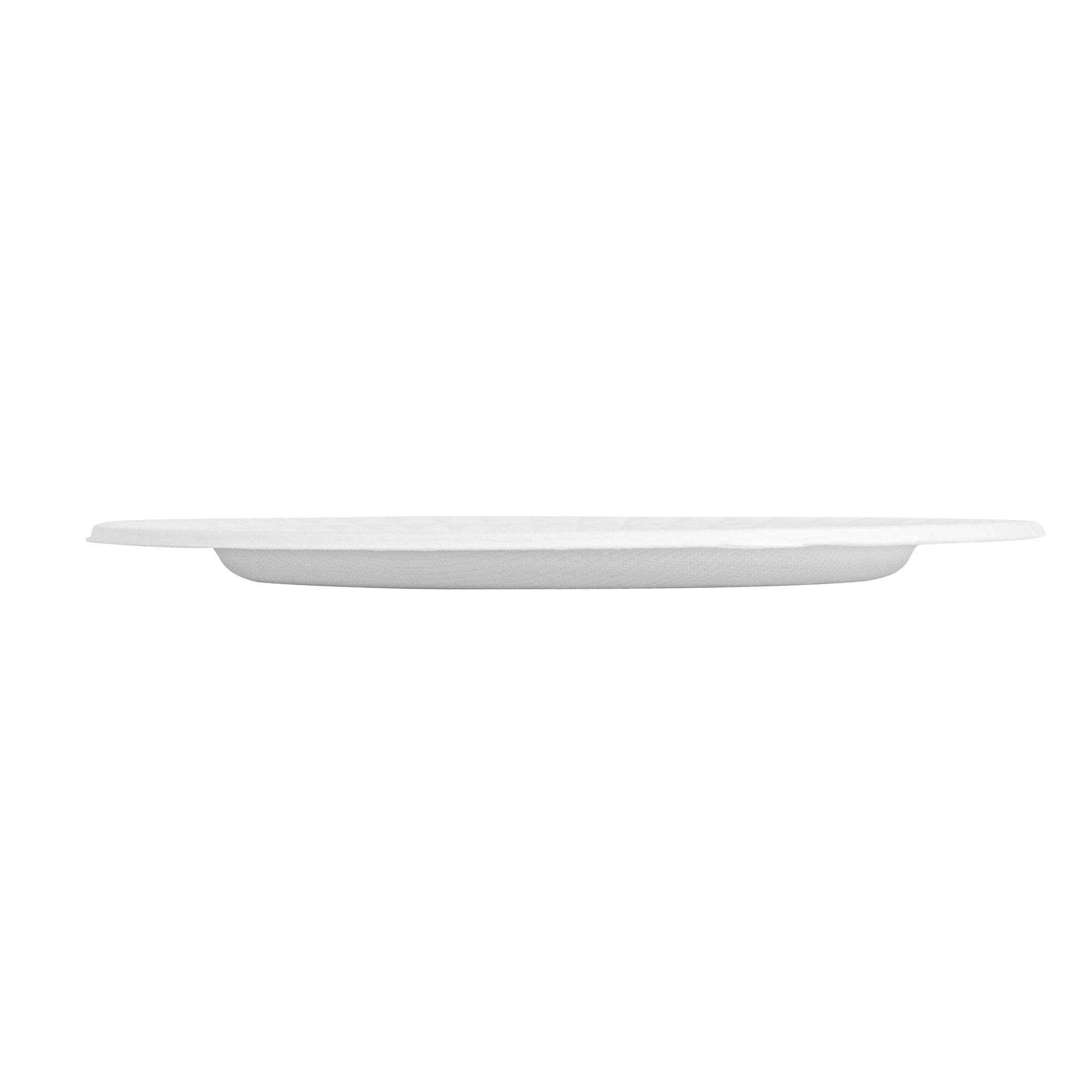 Pulp Safe No PFAS Added Round White Sugarcane / Bagasse Plate - Home Compostable, with Diamond Rim - 9" x 9" x 1/2" - 25 count box