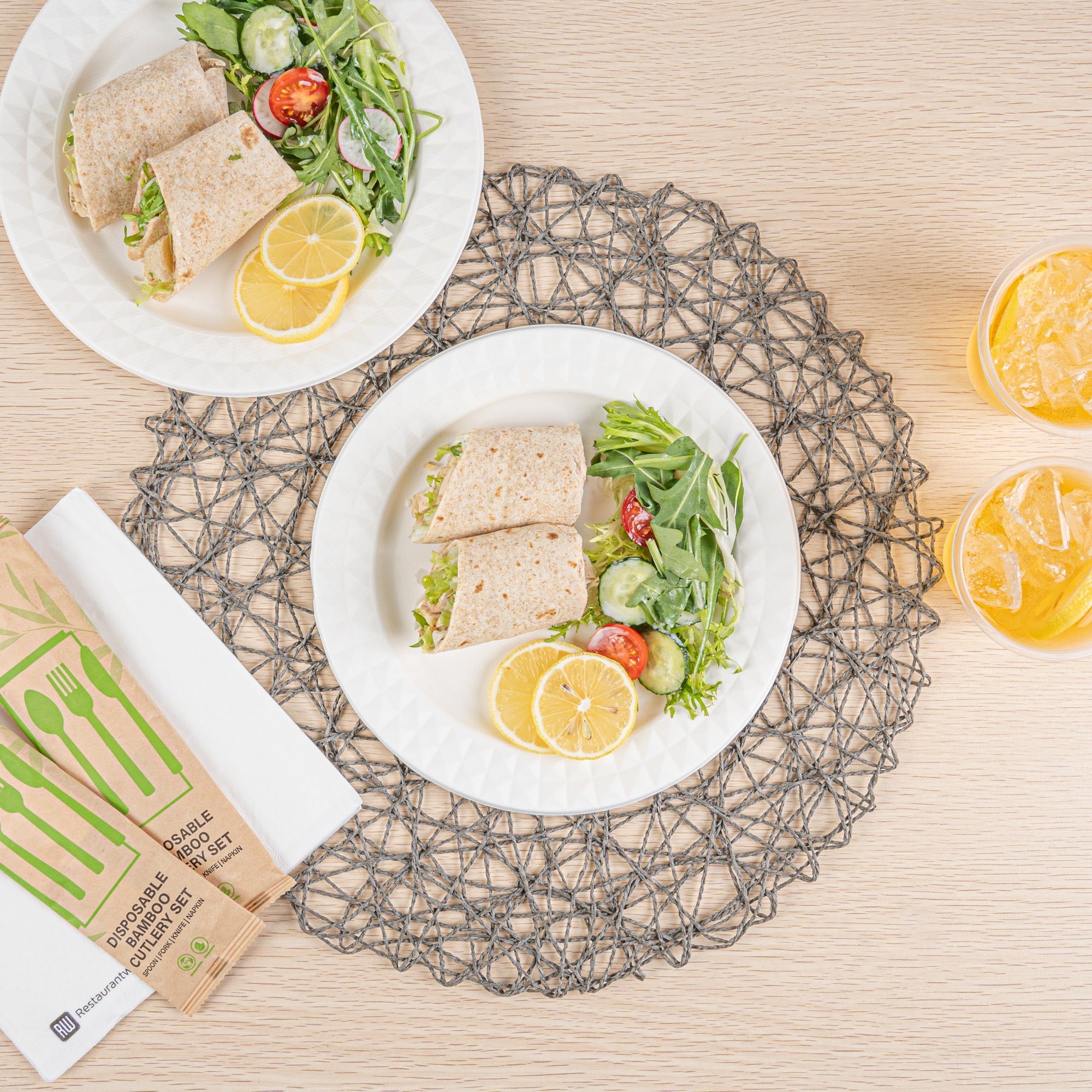 Pulp Safe No PFAS Added Round White Sugarcane / Bagasse Plate - Home Compostable, with Diamond Rim - 9" x 9" x 1/2" - 25 count box
