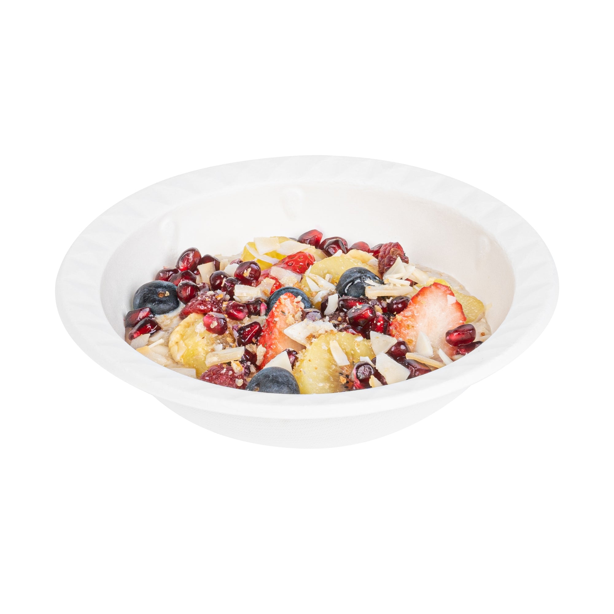 Pulp Safe No PFAS Added 16 oz White Sugarcane / Bagasse Bowl - Home Compostable, with Diamond Rim - 6 3/4" x 6 3/4" x 2" - 25 count box