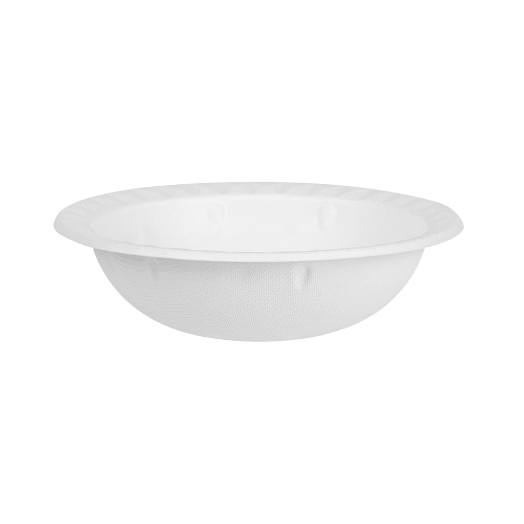 Pulp Safe No PFAS Added 16 oz White Sugarcane / Bagasse Bowl - Home Compostable, with Diamond Rim - 6 3/4" x 6 3/4" x 2" - 100 count box