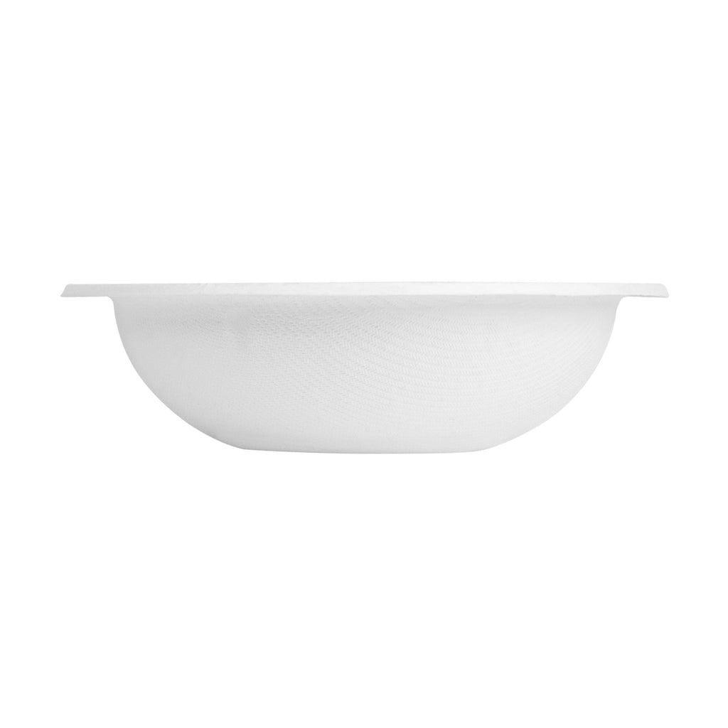 Pulp Safe No PFAS Added 16 oz White Sugarcane / Bagasse Bowl - Home Compostable, with Diamond Rim - 6 3/4" x 6 3/4" x 2" - 100 count box