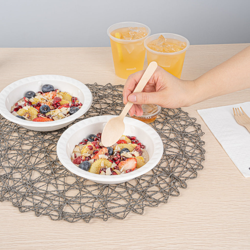 Pulp Safe No PFAS Added 16 oz White Sugarcane / Bagasse Bowl - Home Compostable, with Diamond Rim - 6 3/4" x 6 3/4" x 2" - 100 count box