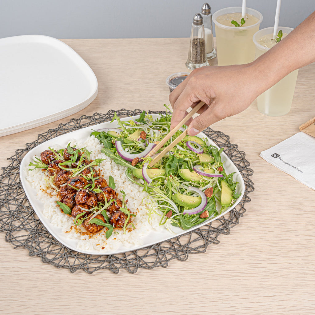 Pulp Safe Modular No PFAS Added White Sugarcane / Bagasse Plate - Home Compostable - 11 3/4" x 11 3/4" x 1/2" - 25 count box