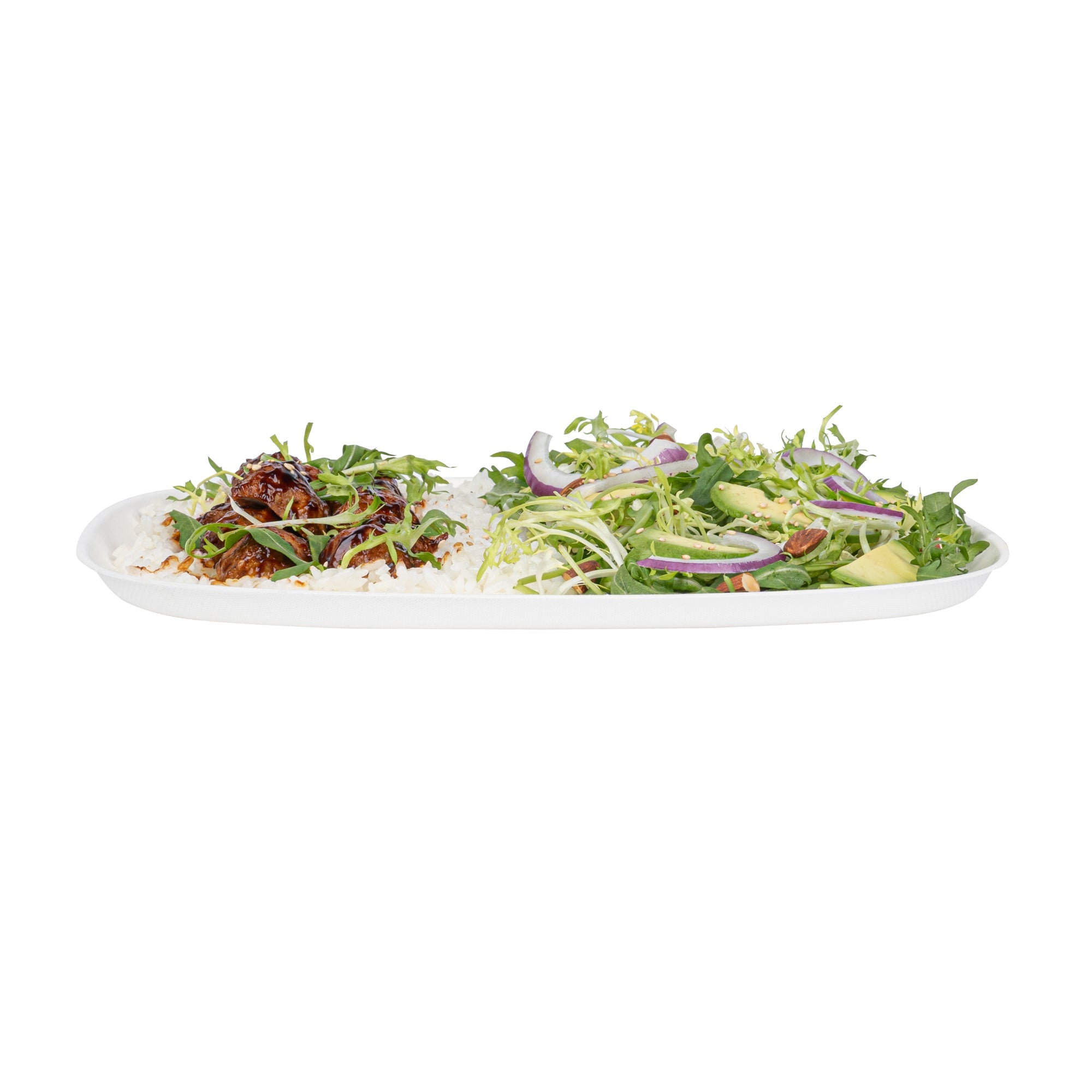 Pulp Safe Modular No PFAS Added White Sugarcane / Bagasse Plate - Home Compostable - 11 3/4" x 11 3/4" x 1/2" - 100 count box
