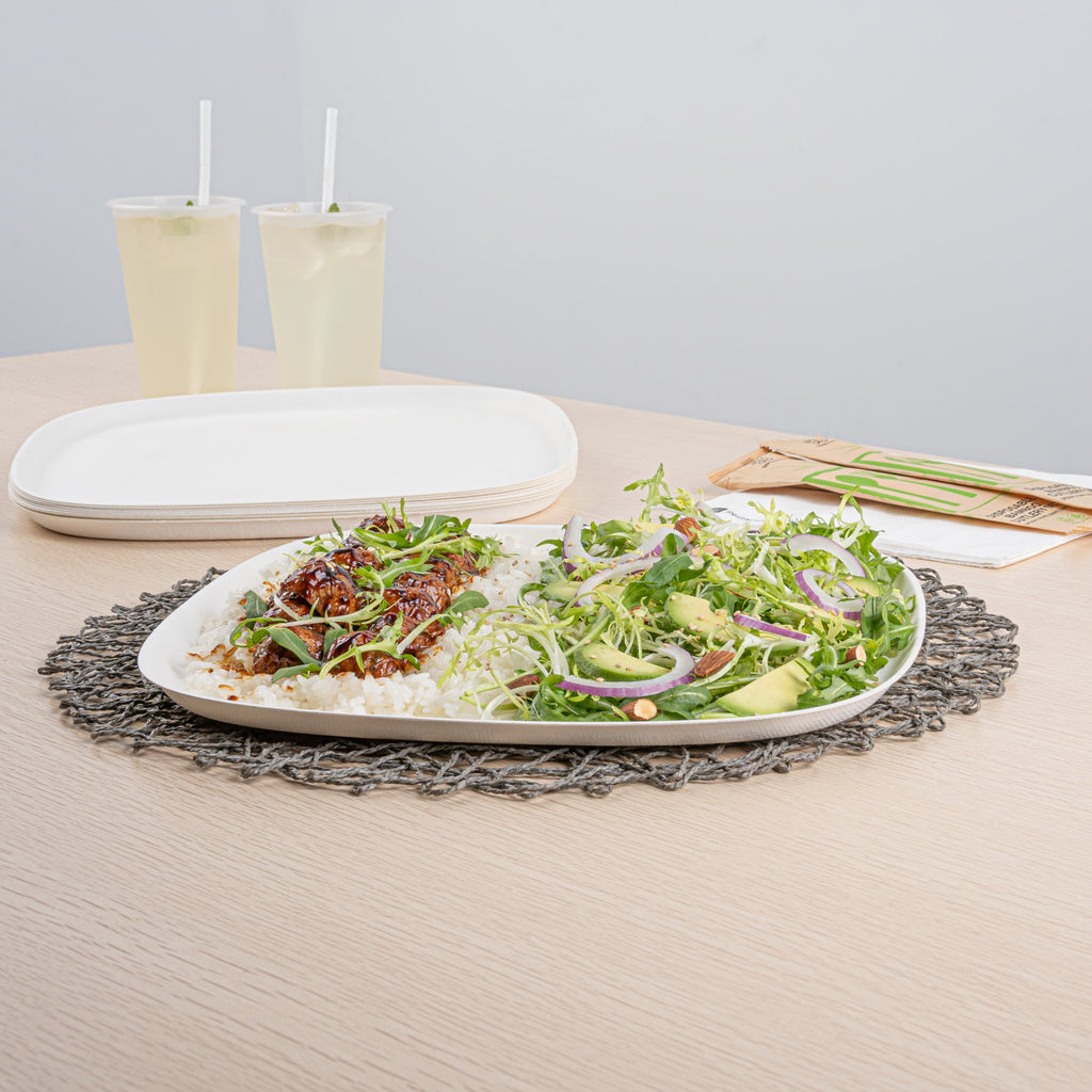 Pulp Safe Modular No PFAS Added White Sugarcane / Bagasse Plate - Home Compostable - 11 3/4" x 11 3/4" x 1/2" - 100 count box