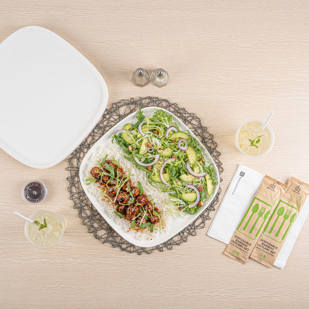 Pulp Safe Modular No PFAS Added White Sugarcane / Bagasse Plate - Home Compostable - 11 3/4" x 11 3/4" x 1/2" - 100 count box