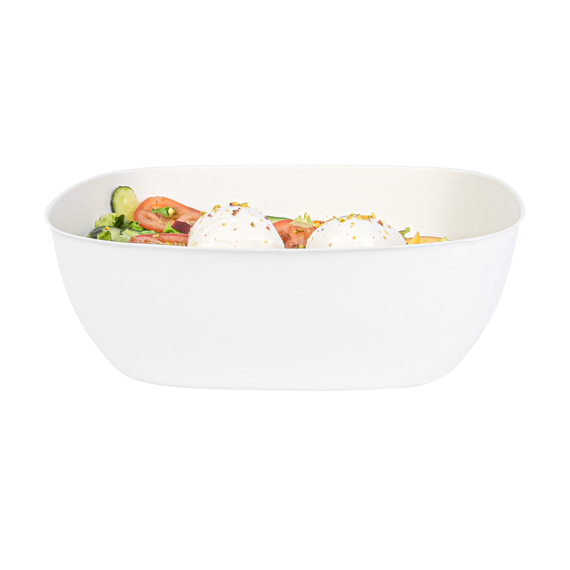 Pulp Safe Modular No PFAS Added 190 oz White Sugarcane / Bagasse Bowl - Home Compostable - 11 3/4" x 11 3/4" x 4" - 25 count box