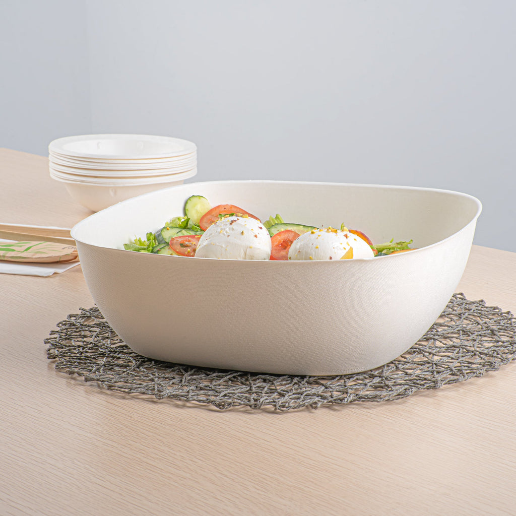 Pulp Safe Modular No PFAS Added 190 oz White Sugarcane / Bagasse Bowl - Home Compostable - 11 3/4" x 11 3/4" x 4" - 100 count box