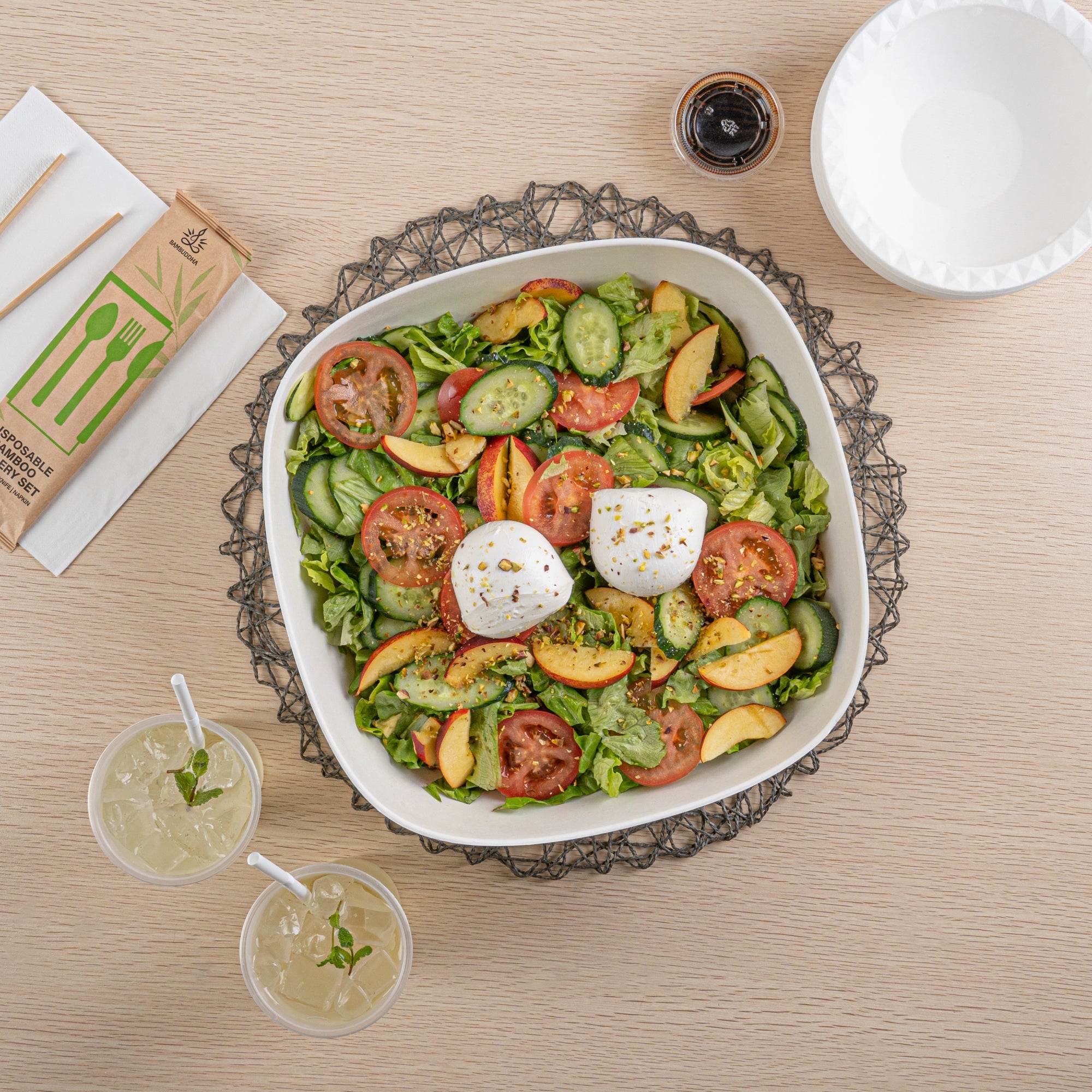 Pulp Safe Modular No PFAS Added 190 oz White Sugarcane / Bagasse Bowl - Home Compostable - 11 3/4" x 11 3/4" x 4" - 100 count box