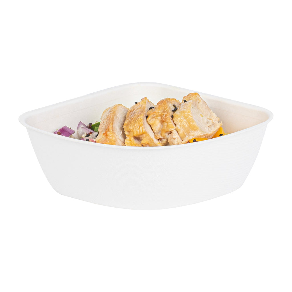 Pulp Safe Modular No PFAS Added 17 oz White Sugarcane / Bagasse Bowl - Home Compostable - 5 1/4" x 5 1/4" x 2 1/4" - 25 count box