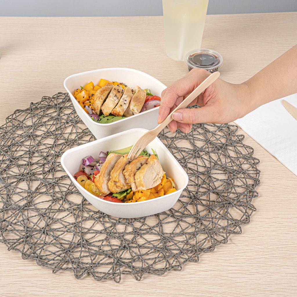 Pulp Safe Modular No PFAS Added 17 oz White Sugarcane / Bagasse Bowl - Home Compostable - 5 1/4" x 5 1/4" x 2 1/4" - 25 count box
