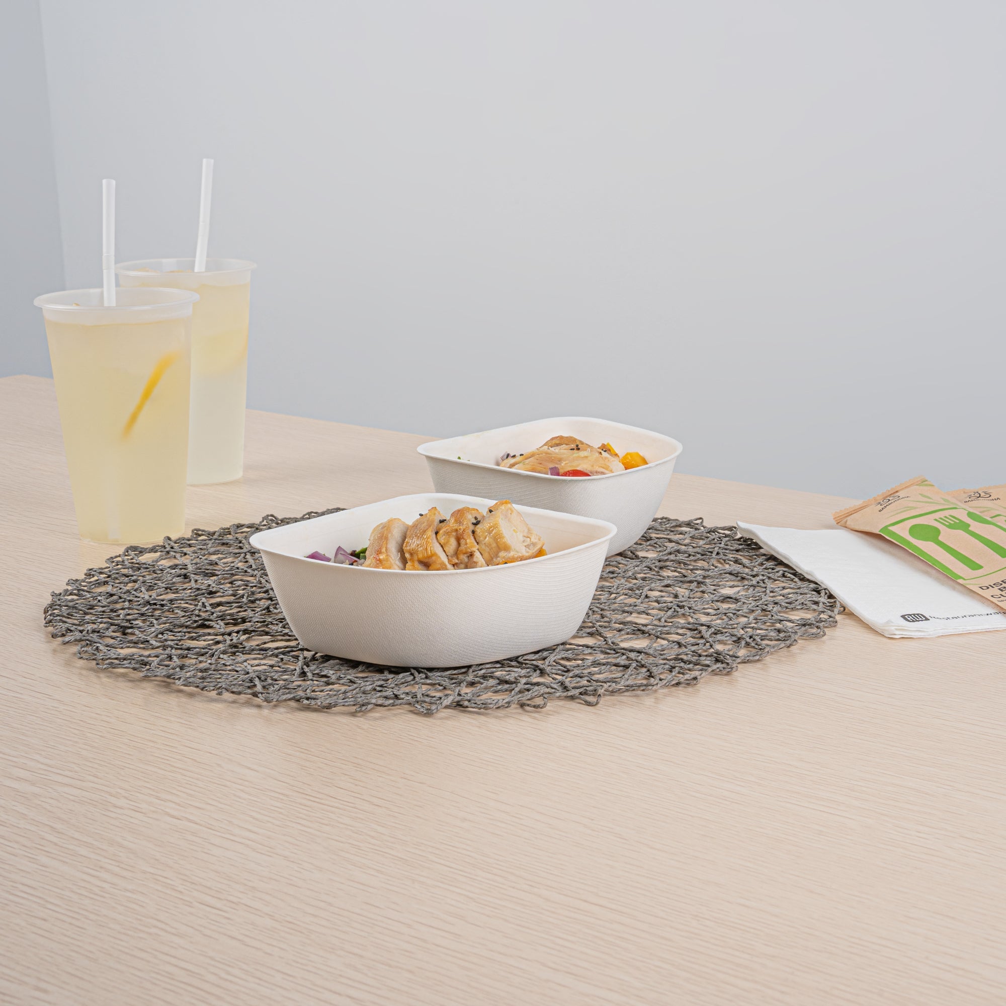 Pulp Safe Modular No PFAS Added 17 oz White Sugarcane / Bagasse Bowl - Home Compostable - 5 1/4" x 5 1/4" x 2 1/4" - 25 count box