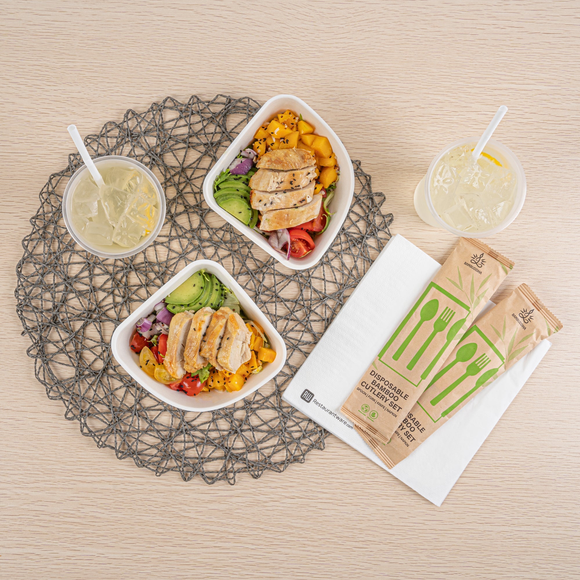 Pulp Safe Modular No PFAS Added 17 oz White Sugarcane / Bagasse Bowl - Home Compostable - 5 1/4" x 5 1/4" x 2 1/4" - 25 count box