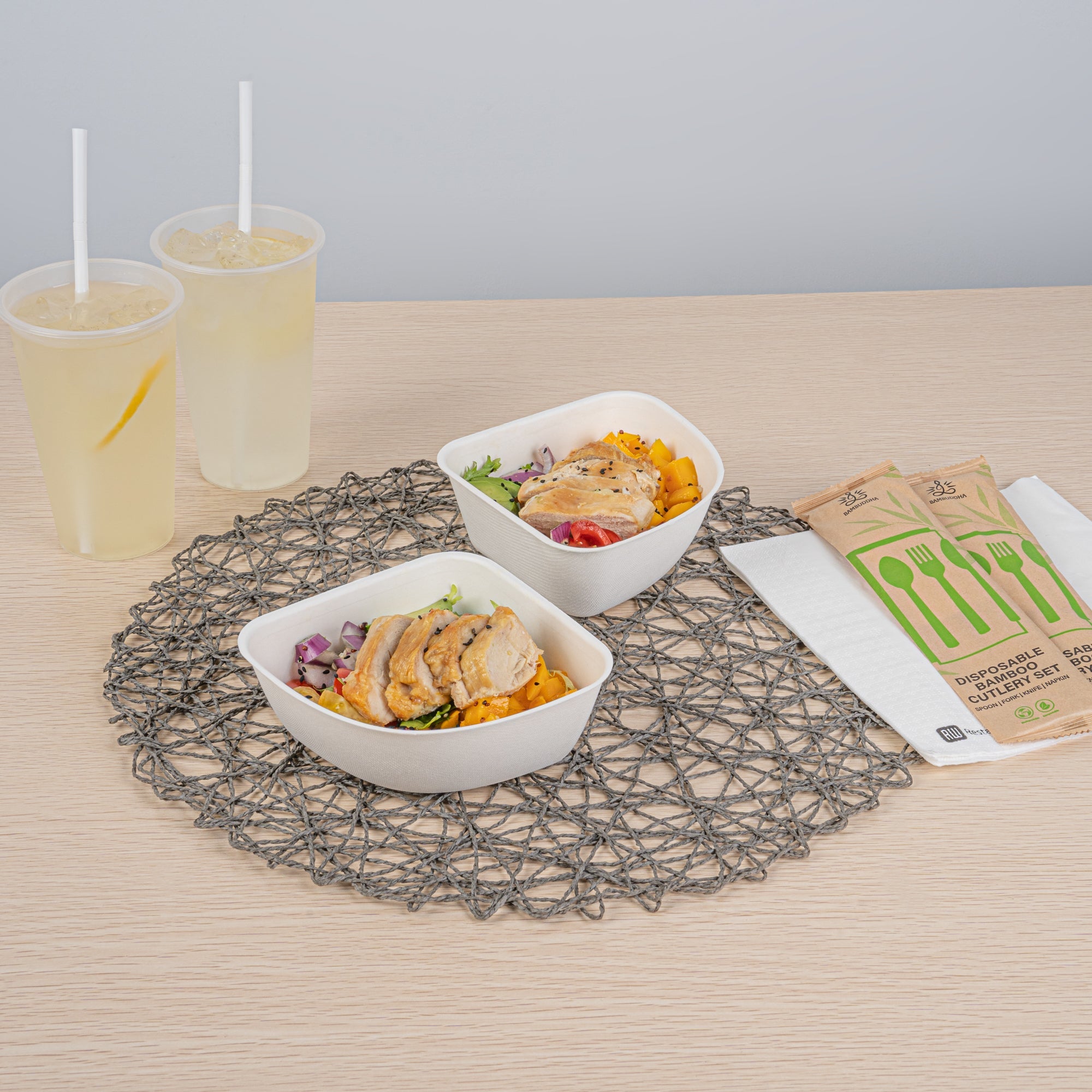 Pulp Safe Modular No PFAS Added 17 oz White Sugarcane / Bagasse Bowl - Home Compostable - 5 1/4" x 5 1/4" x 2 1/4" - 100 count box